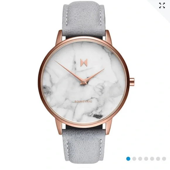 MVMT Beverly Marble Watch Women 38mm Rose Gold Tone Leather Band New Battery MVMT Beverly Marble Watch Rose Gold Grey Leather Band No  main image 3